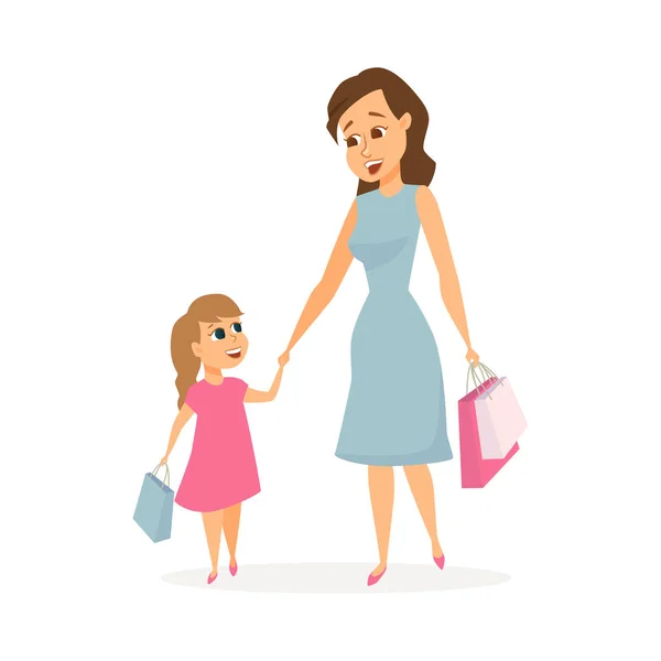 Mor och dotter shoppar — Stock vektor