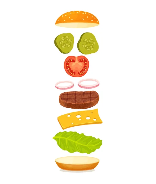 Burger with floating ingredient — Stock Vector
