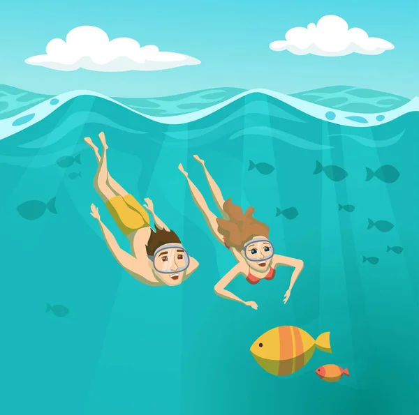 Paar onderwater zwemmen — Stockvector