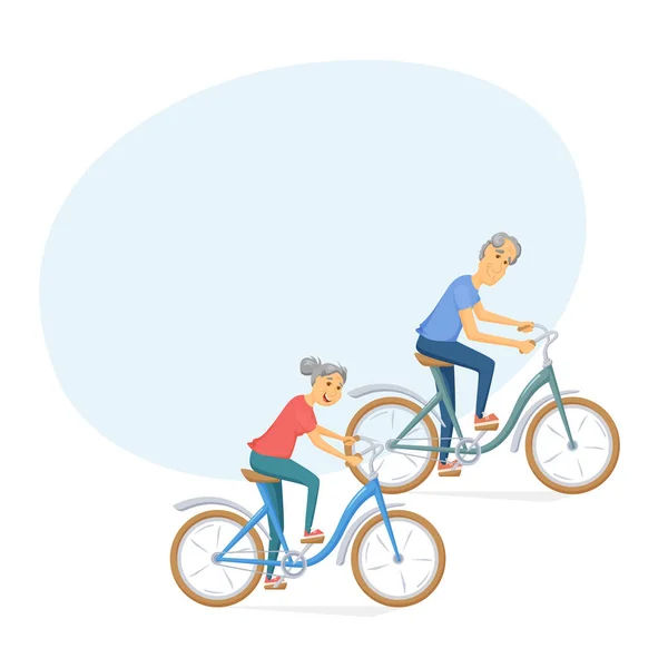 Seniors bicycling and smiling — Stock Vector