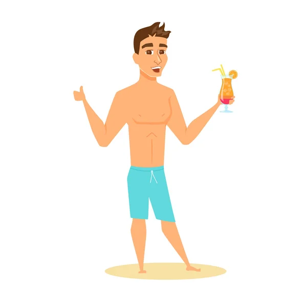 Men in shorts with cocktail — Stock Vector
