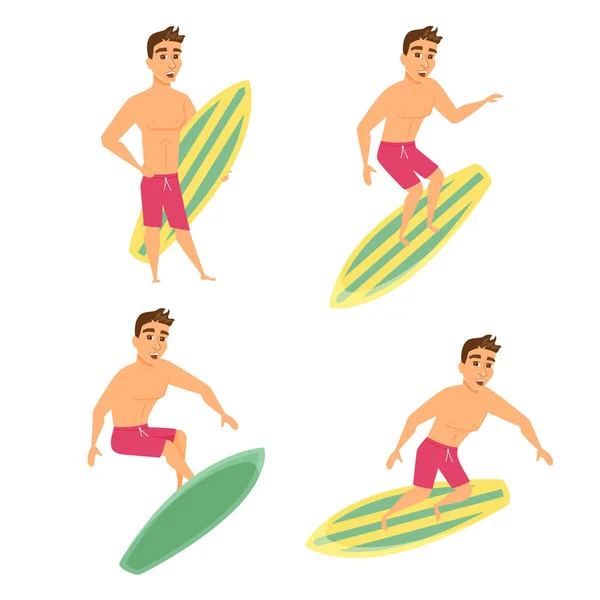 Surfista homem poses set — Vetor de Stock