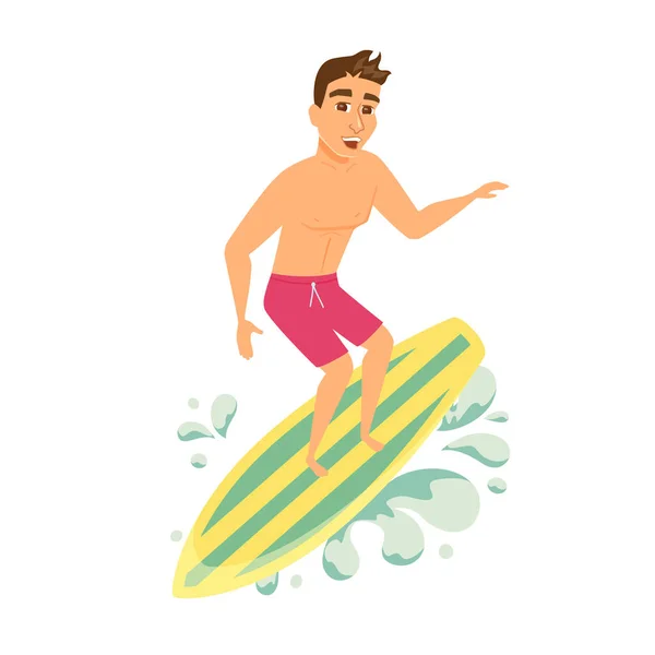 Surfista hombre en pantalones cortos — Vector de stock