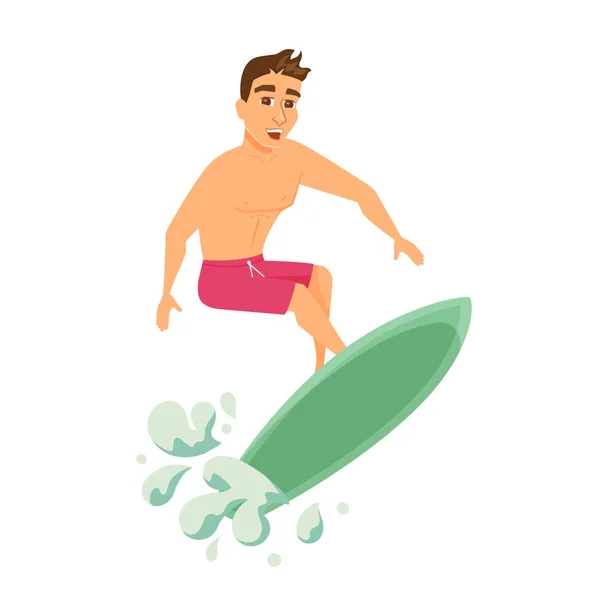 Surfista hombre en pantalones cortos — Vector de stock