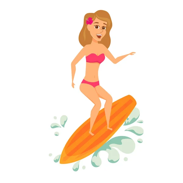 Surfař žena v bikinách — Stockový vektor