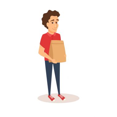 Kurye bakkal kağıt torba tutar