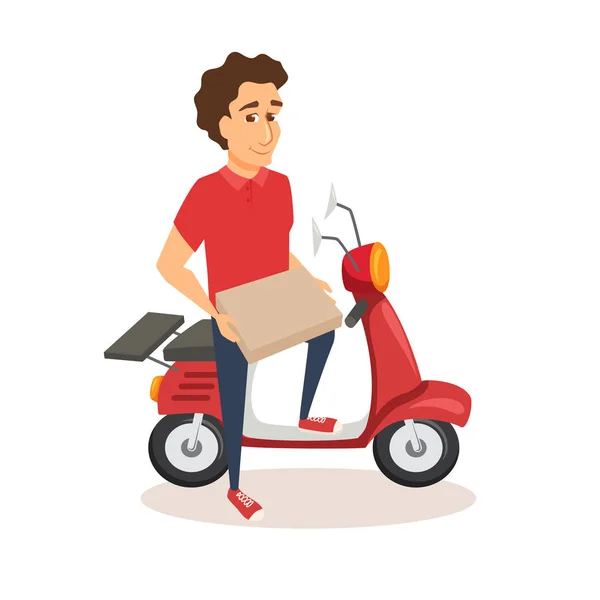 Courier met scooter en pizza — Stockvector