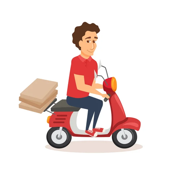 Correio dirige scooter com pizza —  Vetores de Stock