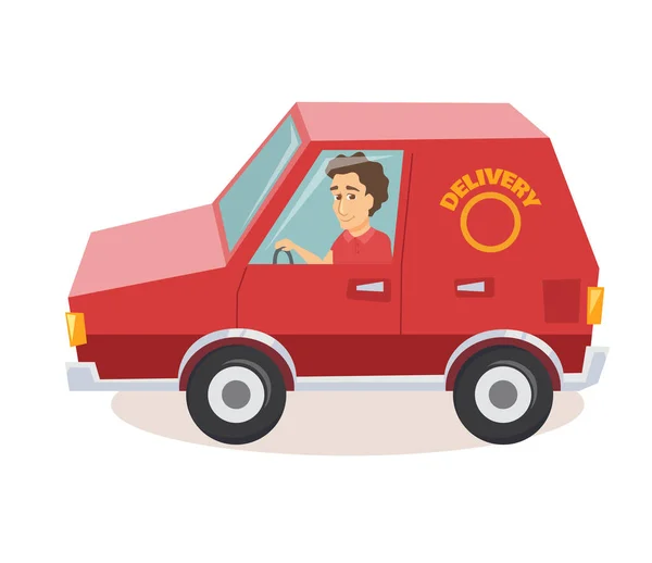 Courier drives a car — Stock Vector