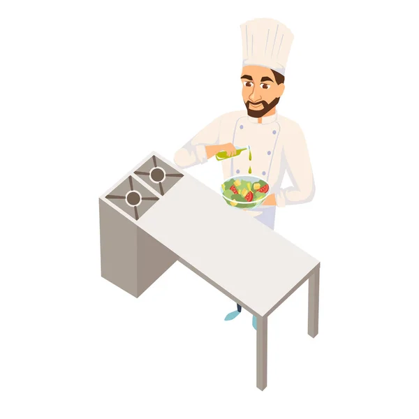 Chef haciendo ensalada — Vector de stock