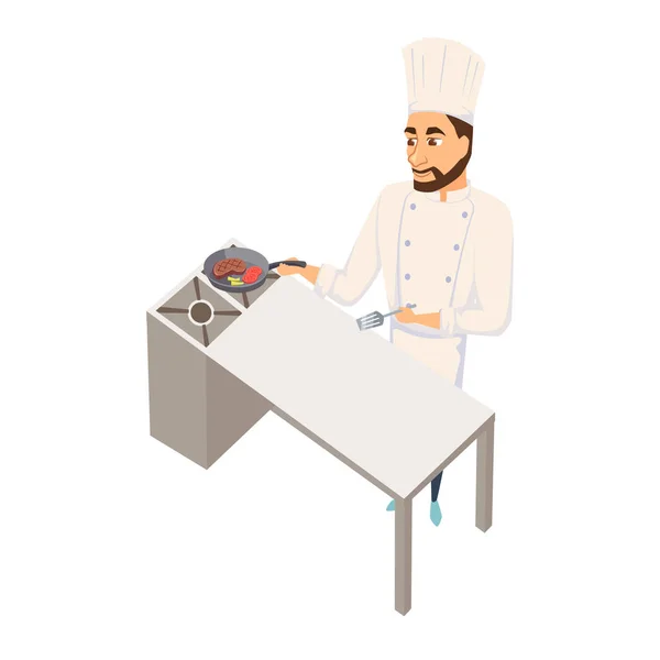 Chef frito filete de carne — Archivo Imágenes Vectoriales
