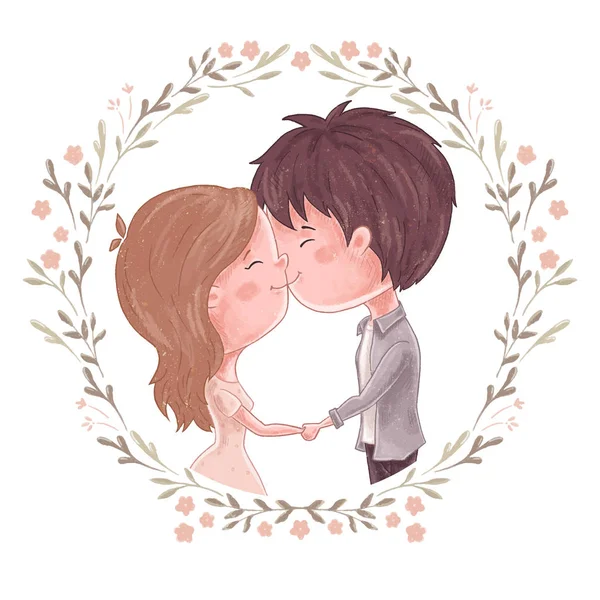 Cute couple kiss — Stock Vector