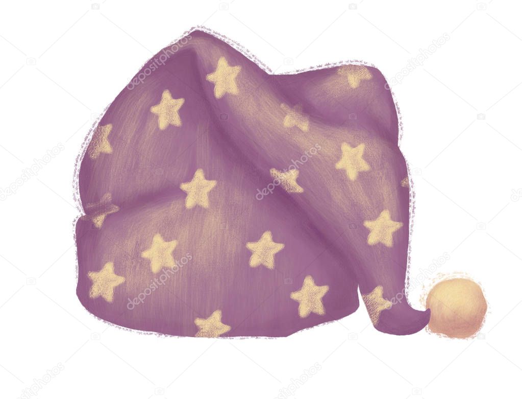 Sleeping hat hand drawn illustration. Cartoon nightcap. Pajamas element.