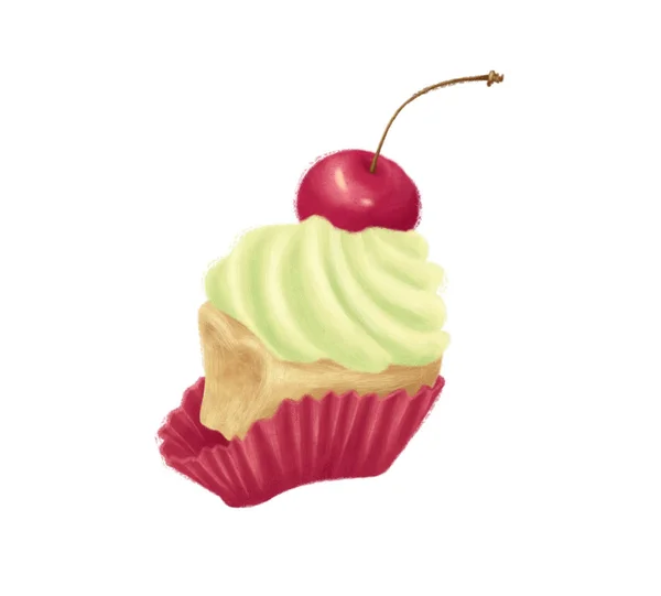 Bitten cupcake illustration — Stock Photo, Image