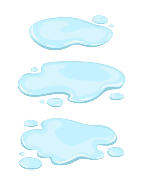 Zestaw kałuży wody. Płyn, wektor stylu kreskówki — Wektor stockowy