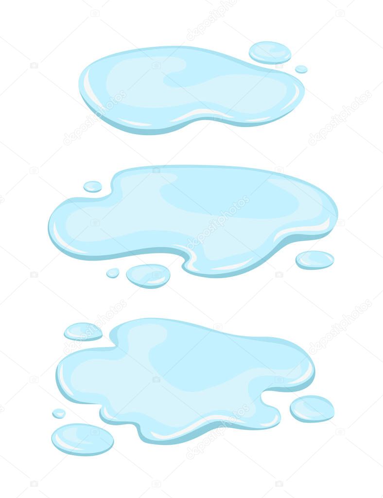 Water puddle set. Liquid, vector cartoon style