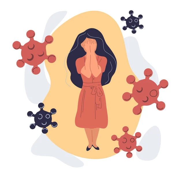 Woman are in anxiety and fear corona virus. Covid-19 virus illustration