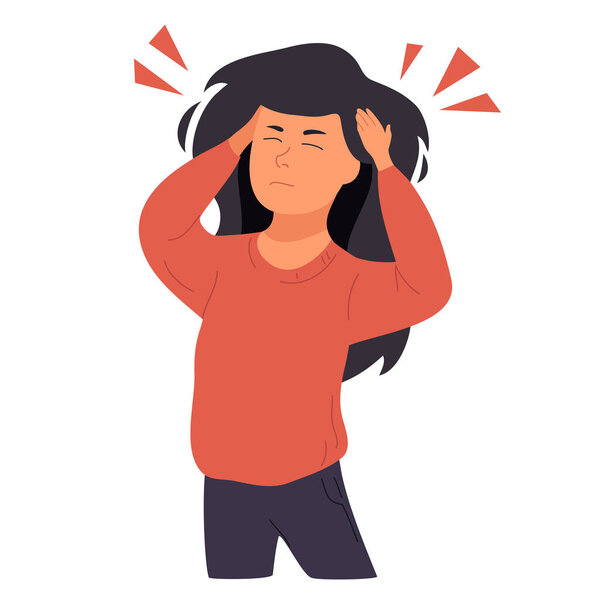 Голова или мигрень. Женщина сжимает голову руками.
.