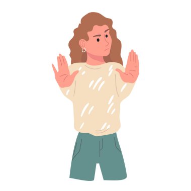 Olumsuz jestler vektör çizimlerini gösterir. Anlaşmazlık ve kutsama. El dili reddi.