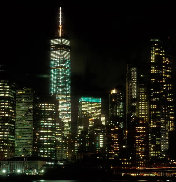 Nedre Manhattan på natten. — Stockfoto