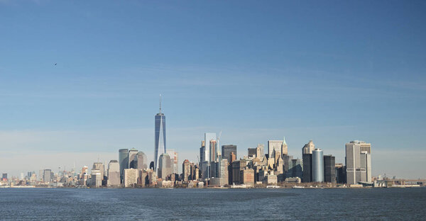 Panoramic view of Manhattan at sunny day.