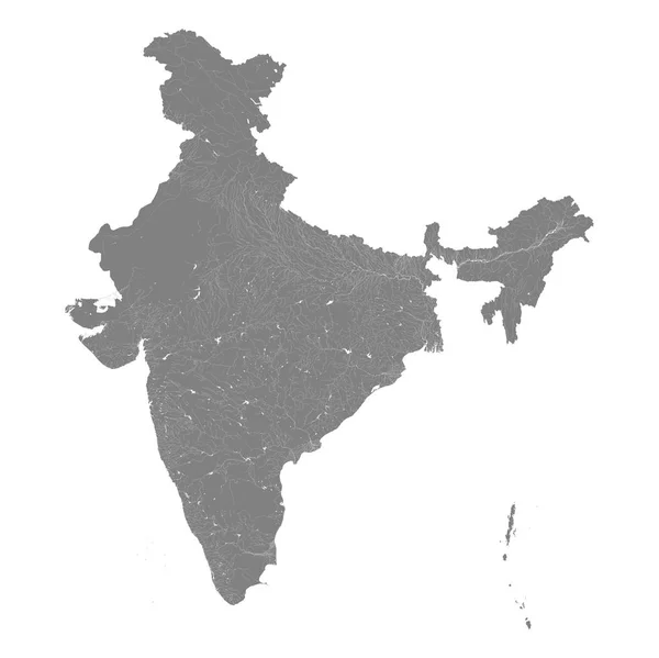 Kaart van India met rivieren en meren. — Stockvector