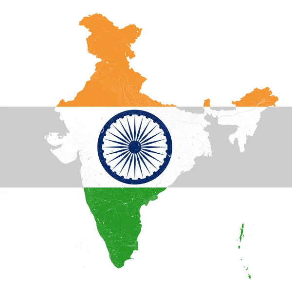 Карта Індії з річок і озер в кольори Індійська прапора. — стоковий вектор