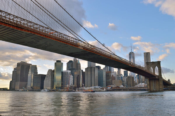 New York City, USA - November 3, 2015: Manhattan skyline with Brooklyn Bridge.