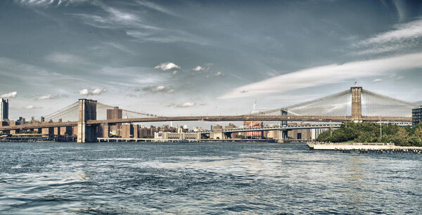 HDR view of two bridges on the East River.