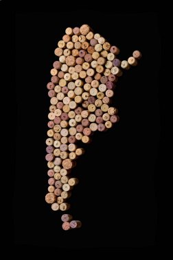 Countries winemakers - maps from wine corks. Map of Argentina on clipart