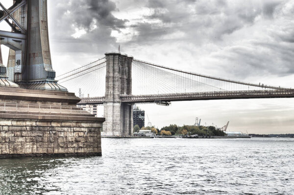 Brooklyn Bridge and tower of Manhattan Bridge - HDR view.