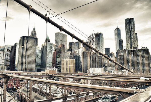 HDR view of Lower Manhattan from Brooklyn Bridge.