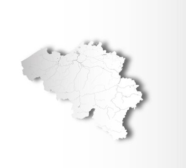 Göller ve nehirler ile Belçika Haritası.