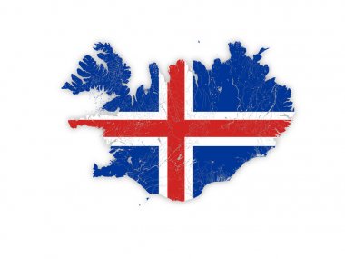 Nehirler ve göller Ulusal bayrakların renkleri ile İzlanda Haritası.