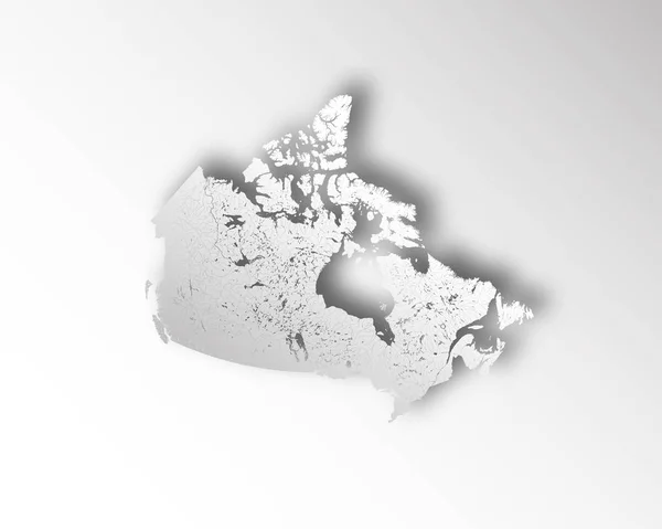 Mapa de Canadá con efecto de corte de papel. Se muestran ríos y lagos . — Vector de stock