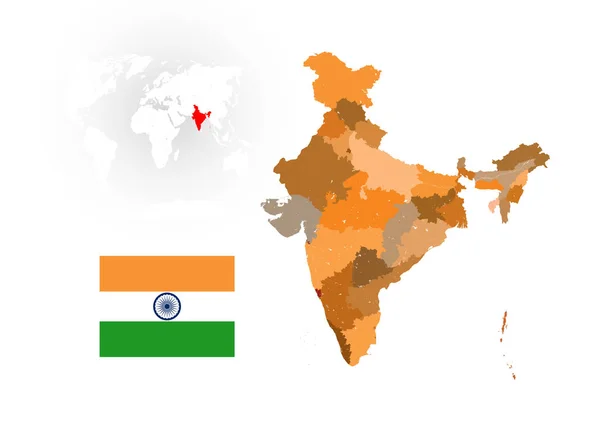 Kaart van India met rivieren en meren. — Stockvector