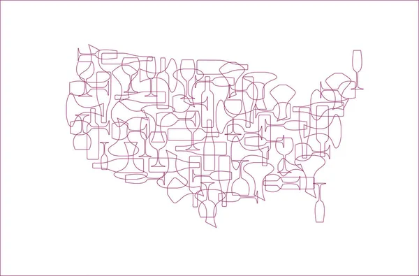 Винный фон - стилизованные карты стран виноделов. США . — стоковый вектор