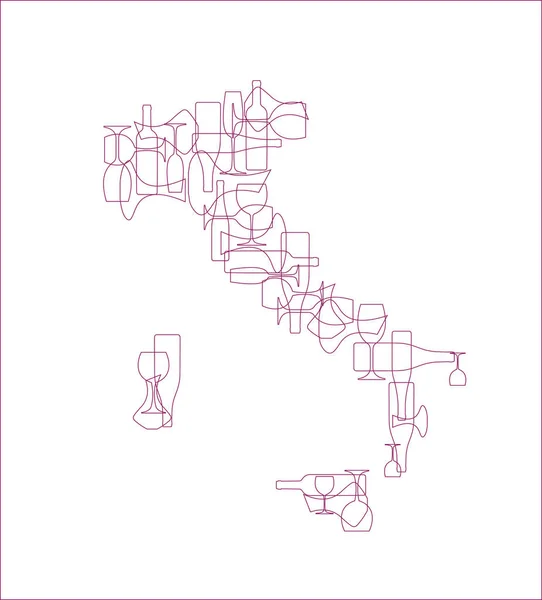 Şarap arka planı, ülkelerin şarap üreticilerinin stilize haritaları. İtalya. — Stok Vektör