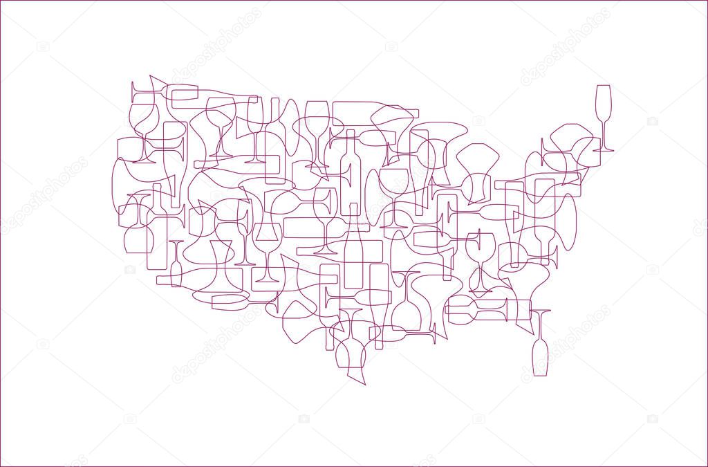 Wine background - stylized maps of countries winemakers. USA.