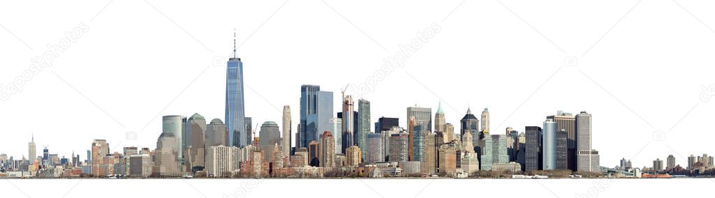 Manhattan skyline isolated on white.