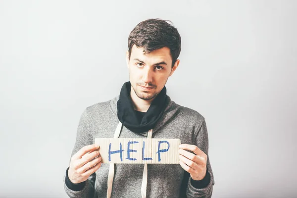 Hombre Sosteniendo Signo Ayuda — Foto de Stock