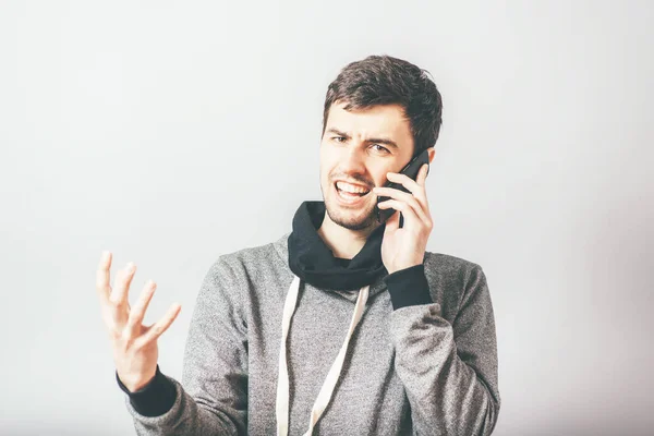 Hombre Negocios Enojado Gritando Teléfono Móvil Celular Retrato Joven Hombre — Foto de Stock