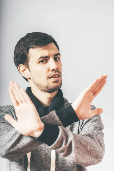 Guy Shows His Hands Stop — Stock Photo, Image