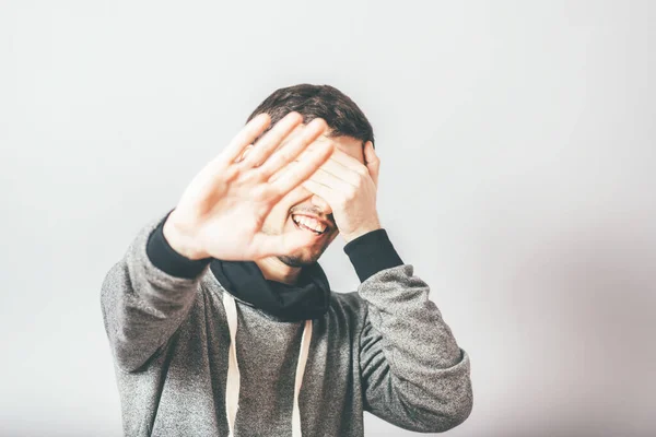 Homem Não Quer Ser Fotografado — Fotografia de Stock