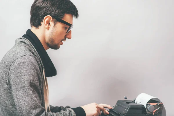 Handsome Journalist Writing Typewriter — Stock Photo, Image