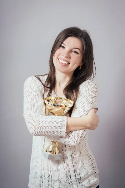 Menina Com Vencedor Copo — Fotografia de Stock