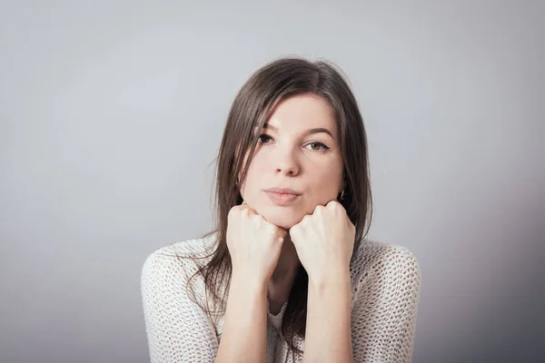 Girl Chin His Fist — Stock Photo, Image