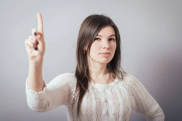 Дівчина Показує Індексний Палець Вгору — стокове фото