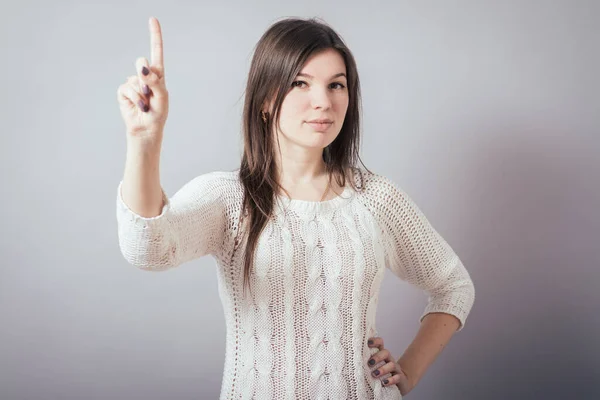 Дівчина Показує Індексний Палець Вгору — стокове фото