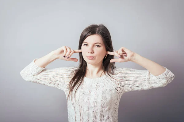 Girl Covering Her Ears Hands — Stock Photo, Image